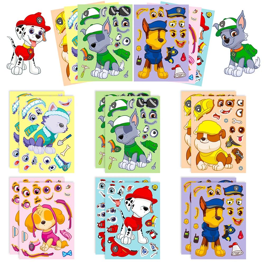 6/12Sheets Anime PAW Patrol Puzzle Stickers Chase Make-a-Fac