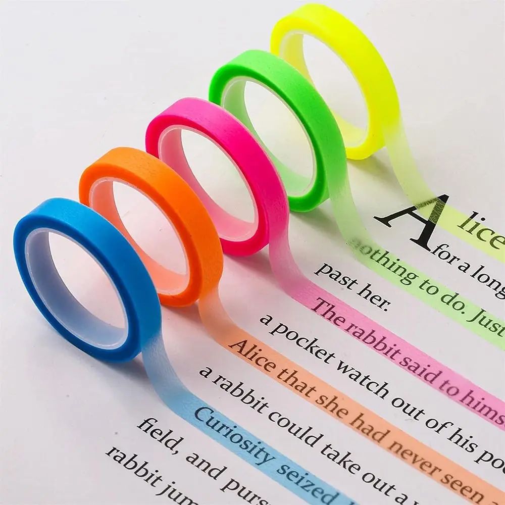 Professional 5 Rolls Highlighter Sticker Transparent PET Flu
