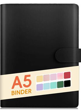 A5 Binder PU Leather 6-Ring Notebook Binder Cover for A5 Fil