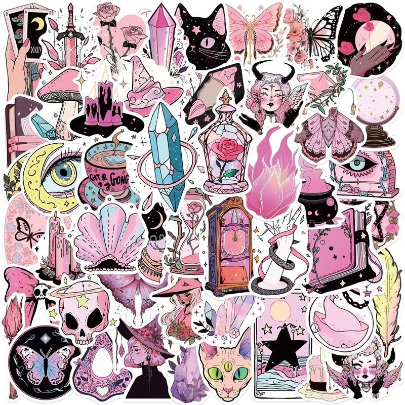 10/30/50PCS Kawaii Pink Witch PVC Sticker Aesthetic Decorati
