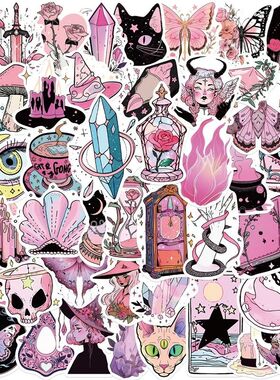 10/30/50PCS Kawaii Pink Witch PVC Sticker Aesthetic Decorati