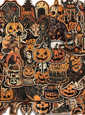 50/100PCS Retro Halloween Stickers Terrifying Pumpkin Luggag