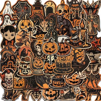 50/100PCS Retro Halloween Stickers Terrifying Pumpkin Luggag