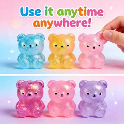 Clear Glitter Bear Squeeze Toy Maltose Filled Slow Rebound S