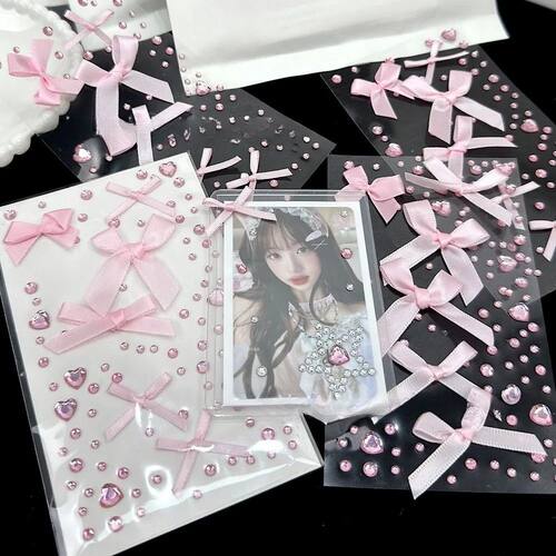 Cute 3D Love Lace Bow Crystal Stickers DIY Sparkly Kpop Phot