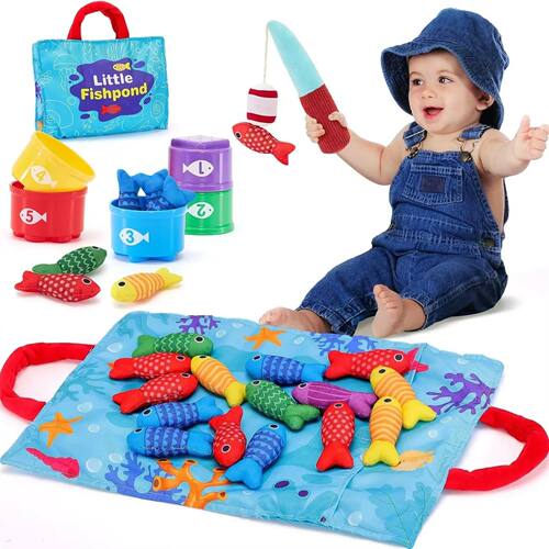 Montessori Toy for Todders Cloth Fishing Game with Stacking