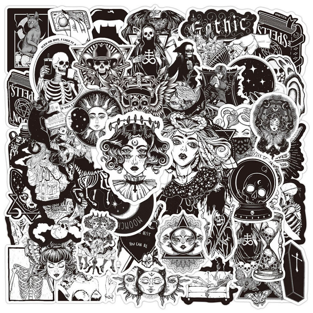 50PCS Retro Gothic Style Black and White Stickers DIY Bike T