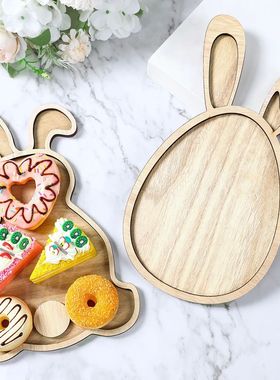 Easter Bunny Tray Wood Food Plate Fruit Serving Bread Displa