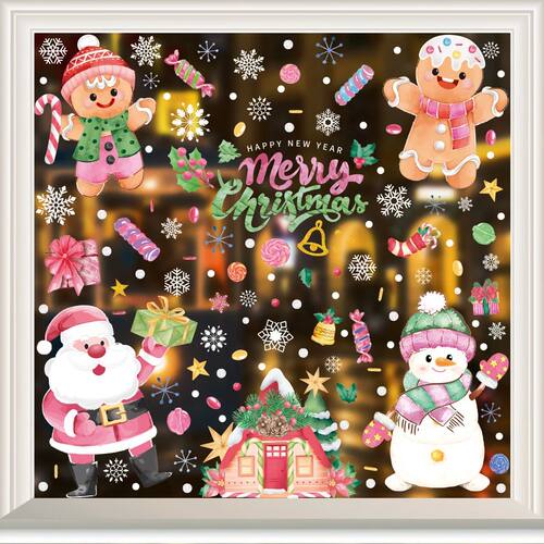 Christmas Pink Window Stickers Santa Claus Snowman Reindeer