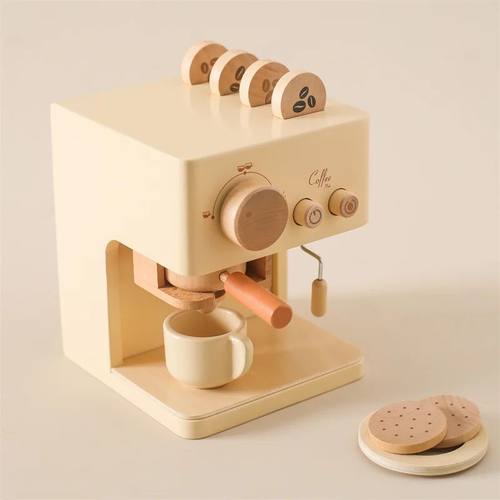 Kids Wooden Montessori Toy Set Children Coffee Machine Kitch