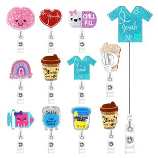 Glitter Nurse Doctor Retractable Badge Reels Kawaii Cartoon