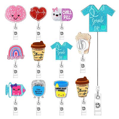 Glitter Nurse Doctor Retractable Badge Reels Kawaii Cartoon