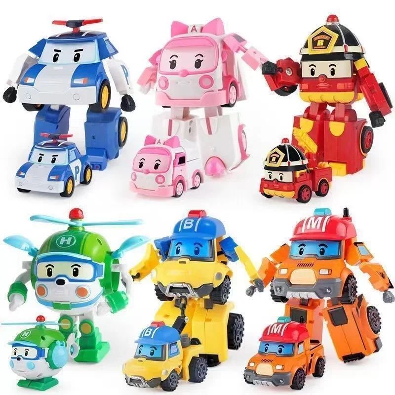 6pcs/set Cartoon Robocar Poli Action Figures Transformation