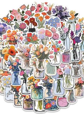 10/50pcs Ins Cute Cartoon Bottle Flower Stickers Aesthetic D
