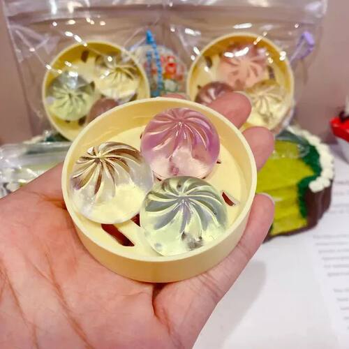 3Pcs Mini Dumplings with Steamer Bun Squeezable Toys Set Sof