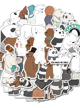 50PCS Cute Cartoon Bare Bear Sticker Suitcase Laptop Decorat