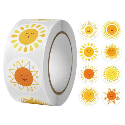 100-500pcs 8 Styles Round Cartoon Sun Smile Kids Reward Stic