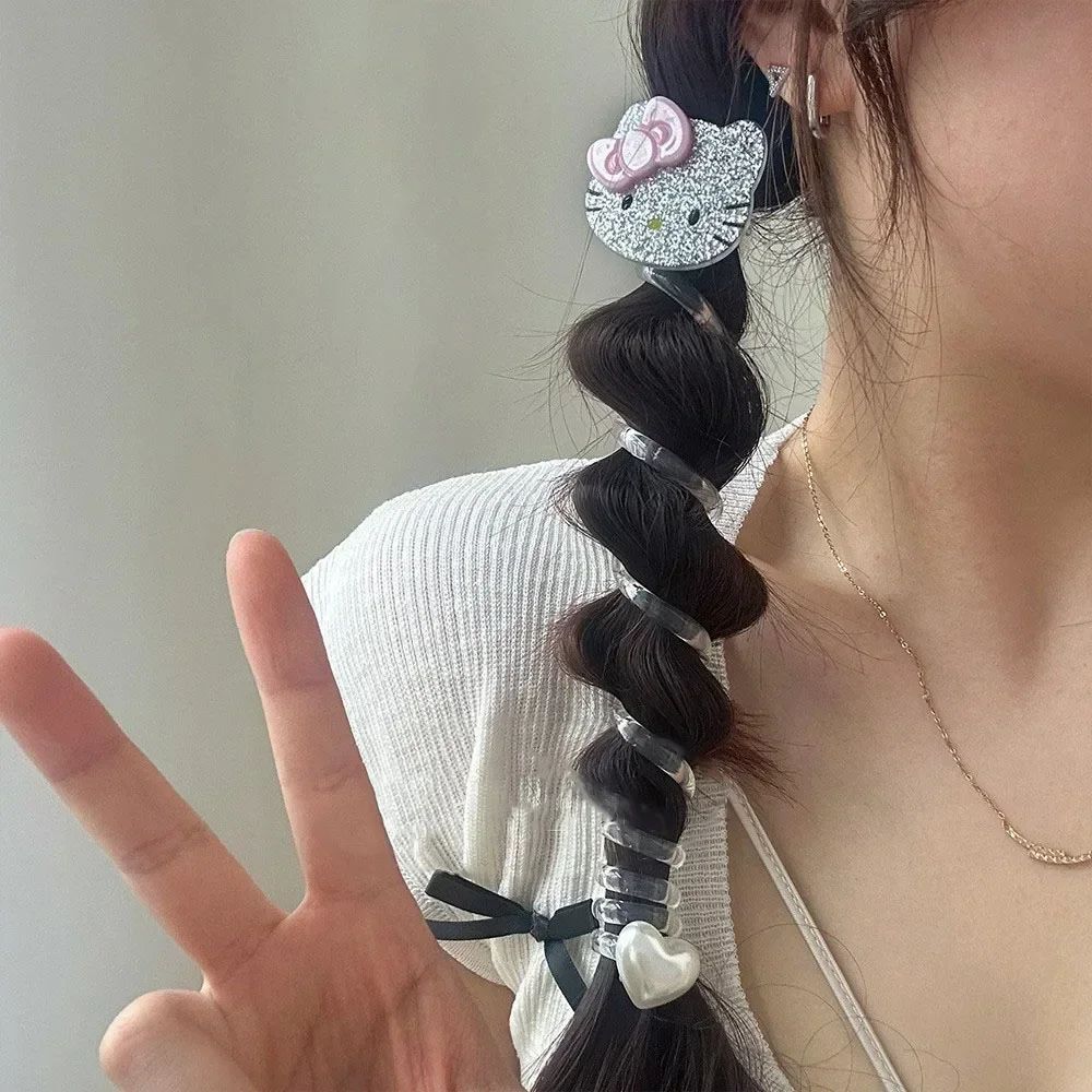 HelloKitty Spiral Hair Tie - Kawaii Pearl Hair Elastic for G