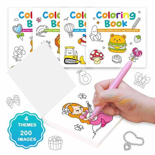 Mini Coloring Book Drawing Toy Kid Animal Food Color Markers