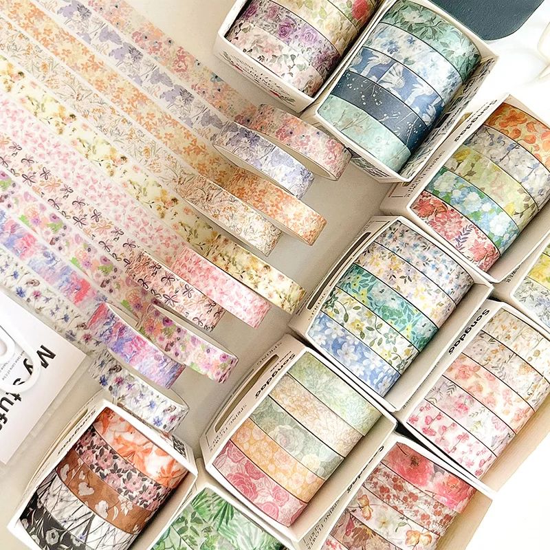 5 Rolls/set Aesthetics Floral Decorative Adhesive Tape Flowe