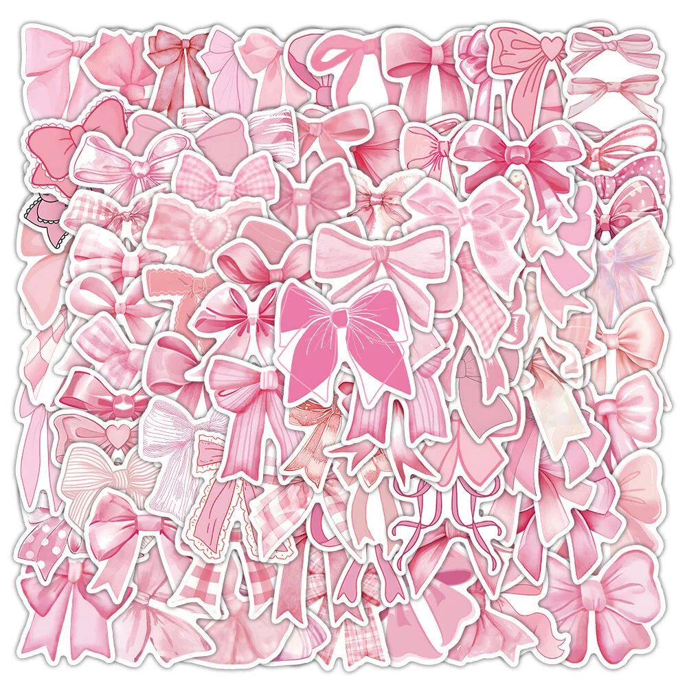 10/30/50/100PCS Pink Bowknot Stickers Graffiti Decoration Co