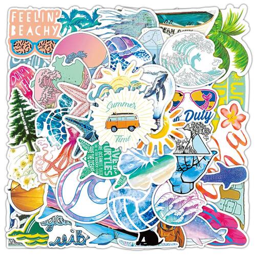 50pcs Summer Beach Stickers Surfing Sea Turtle VSCO Blue Lap