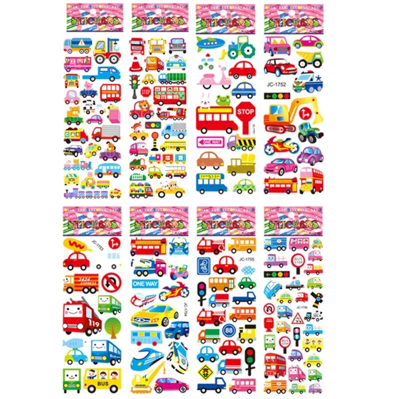 8 Sheets/Set Traffic Car Stickers  For Kids Boys 3D Puffy Bu 文具电教/文化用品/商务用品 贴纸/立体贴纸 原图主图