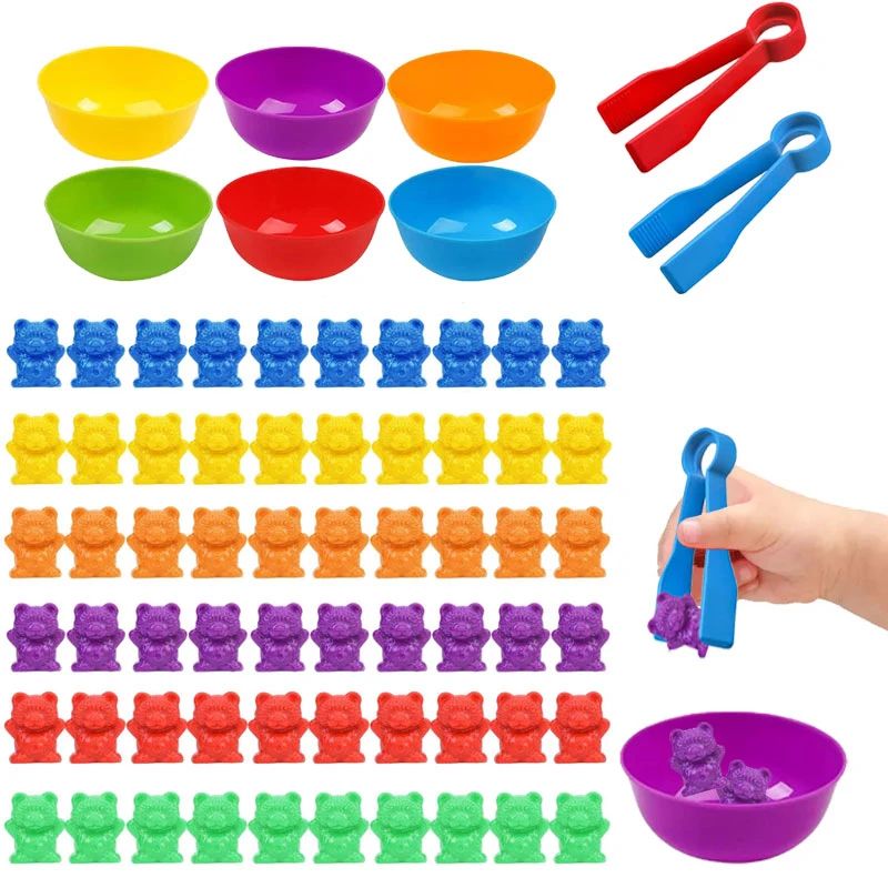 Counting Bears Matching Games Color Sorting Bowls Tweezers P