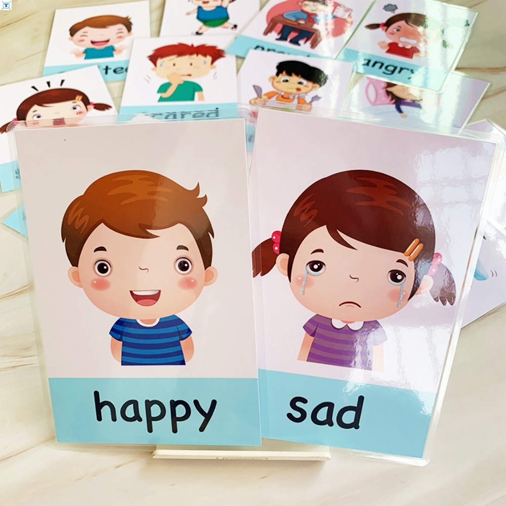 14pcs Montessori Baby Emotion Learning Card Cartoon English-封面