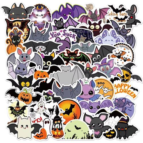 50/100PCS Halloween Purple Bat Stickers Streetwear Laptop Ha