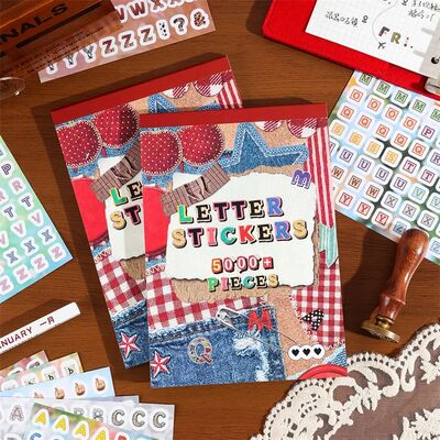 50 Sheets Denim Alphabet Sticker Book Cute Letter Decals For