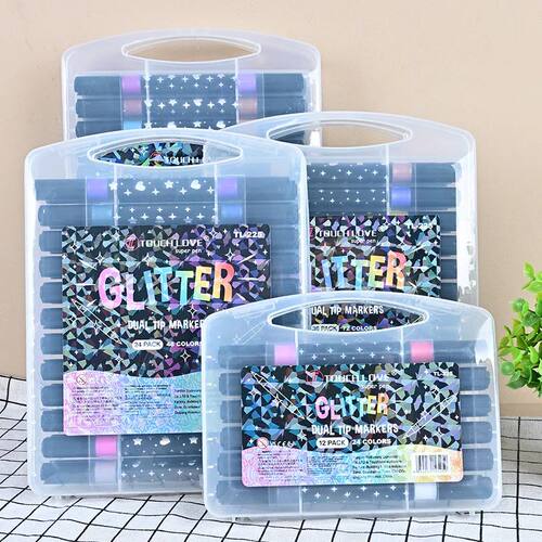 96/24 Colors Glitter Highlighters, Metallic Colors, Brush Ti