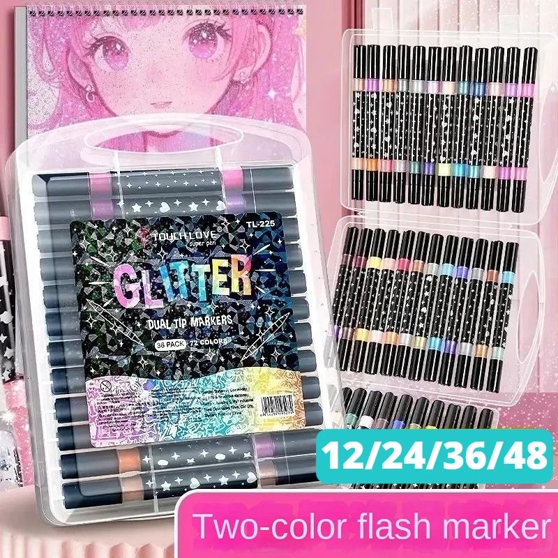 24/48/72/96 Colors Dual Brush Tip Glitter Art Markers Metall图片