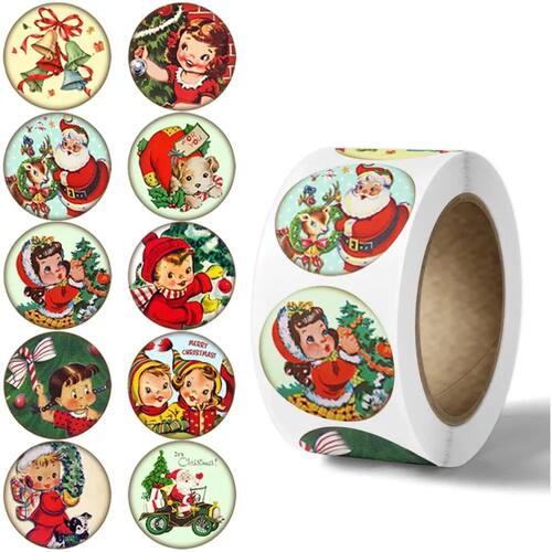 100-0pcs 2.5cm Vintage Oil Painting Merry Christmas Stickers