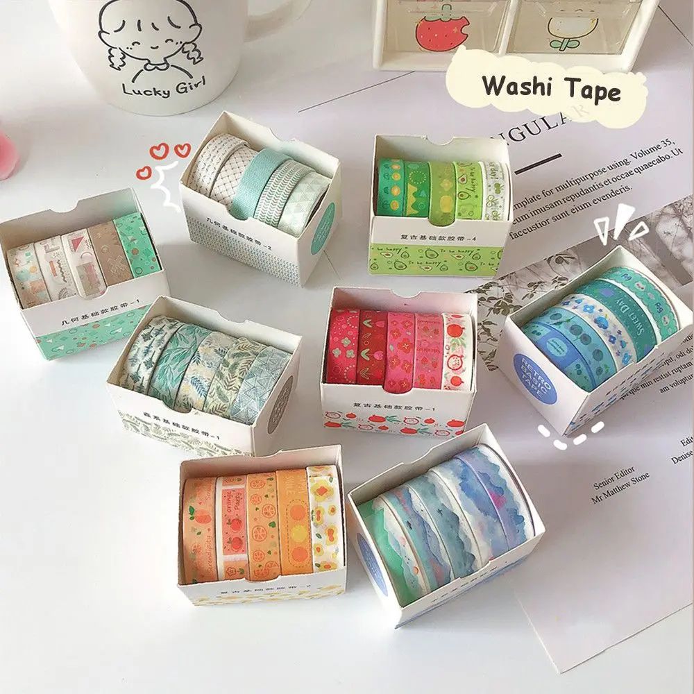 5Rolls/box Decorative Stationery Diary Basic Pattern DIY Scr