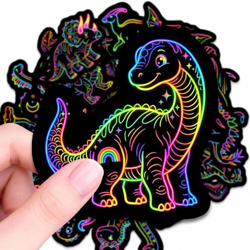 50PCS Funny Dinosaur Cartoon Stickers Neon Style Animal Graf