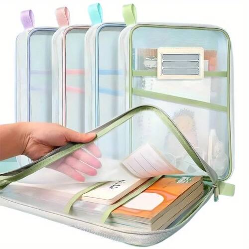 A4 Zipper File Bag Nylon Documents Storage Three Layers Thic