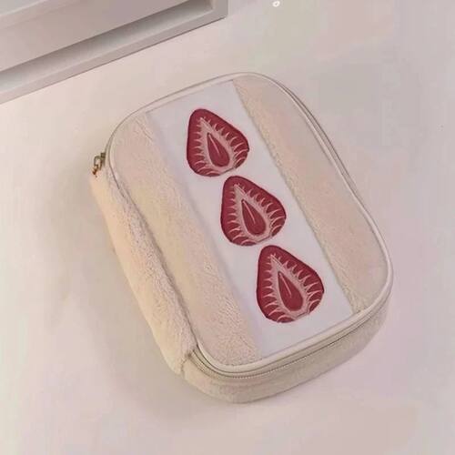 ?Cute Strawberry Sandwich Storage Bag | Fuzzy Cosmetic Pouch