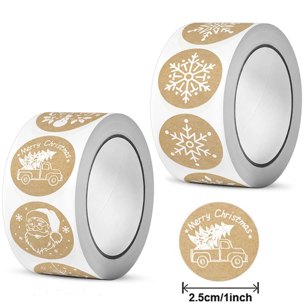 50-500pcs Kraft Paper Christmas Stickers 1inch  Year Thank Y