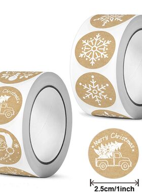 50-500pcs Kraft Paper Christmas Stickers 1inch  Year Thank Y