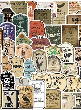 50PCS Halloween Retro Horror Gothic Witch Graffiti Potion La