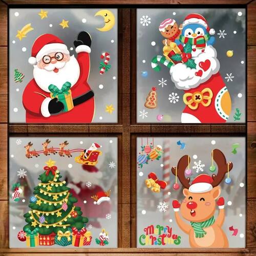 Christmas Window Stickers Santa Claus Snowflake DIY Wall Dec