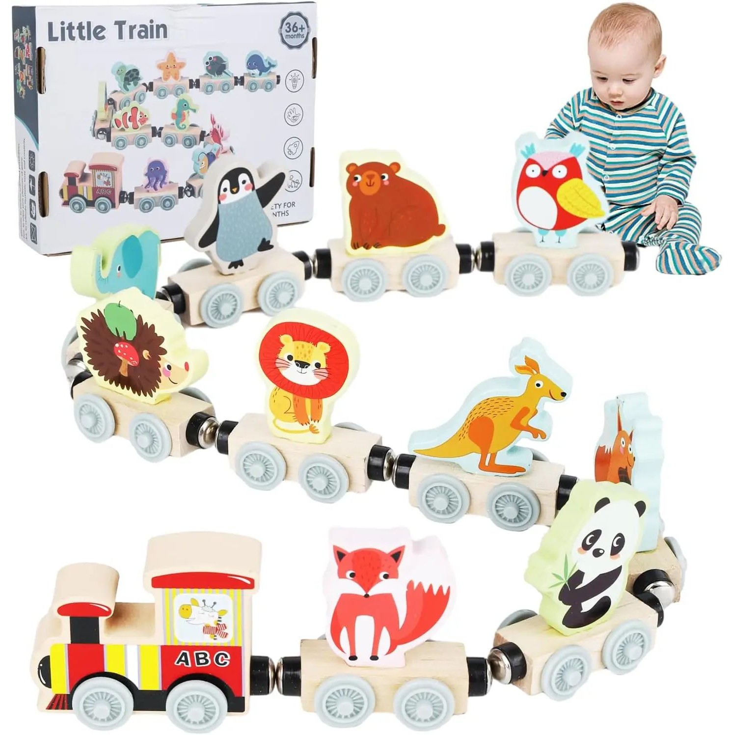 Montessori Magnetic Wooden Train Toys Early Educational Cogn
