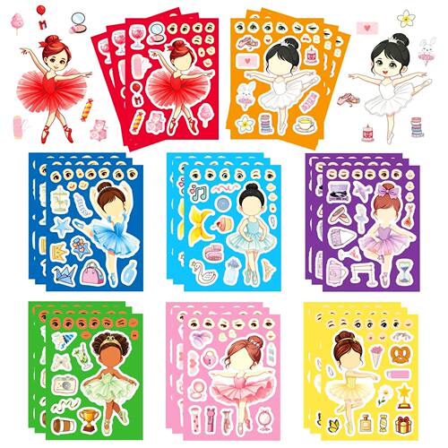 8/16Sheets Cute Ballet Girl Princess Puzzle Stickers Make a