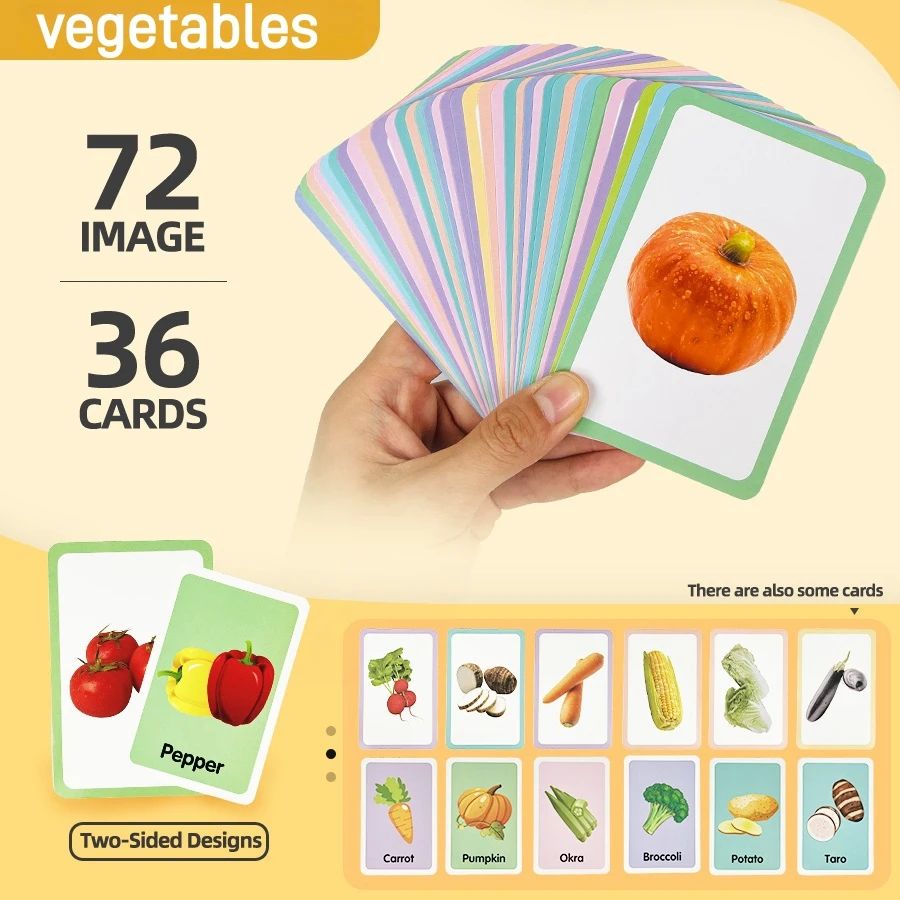 36 Double-Sided Vegetable Cognitive Cards, Kidsren's Enlight