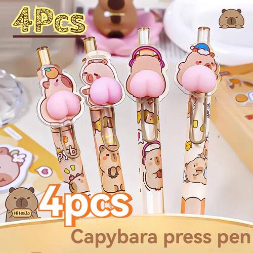 4Pcs Cartoon Cute Capybara Gel Pens Kawaii Quick-Drying Writ