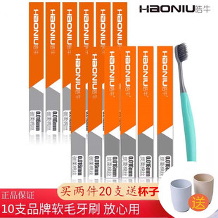 HAONIU皓牛炭柔棉丝软毛竹炭牙刷成人情侣家用独立礼盒装10支包邮
