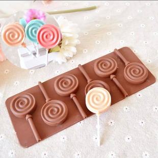 diy巧克力棒棒糖模具6连圆圈漩涡状自制雪梨棒棒糖硅胶模具奶酪棒