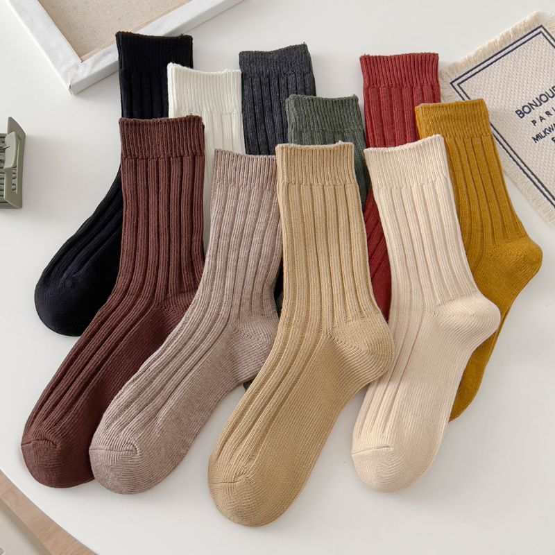 吸湿排汗女纯棉中筒袜