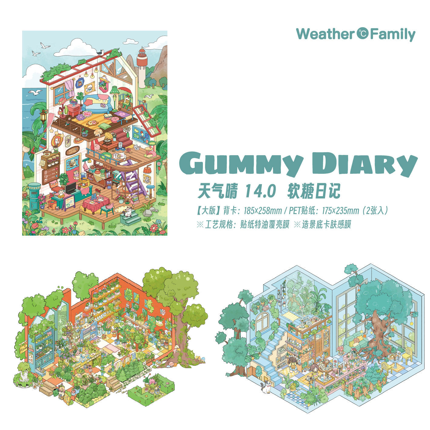 天气晴14.0软糖日记系列造景贴纸微缩场景堆叠3d立体手工创意贴画